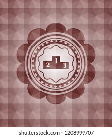podium icon inside red badge with geometric pattern. Seamless.