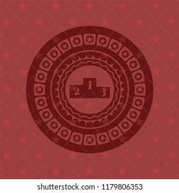 podium icon inside red emblem
