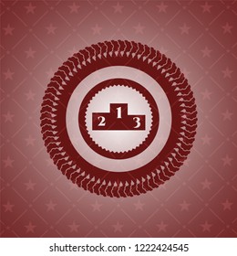 podium icon inside red emblem. Vintage.