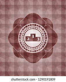 podium icon inside red emblem or badge with geometric pattern background. Seamless.