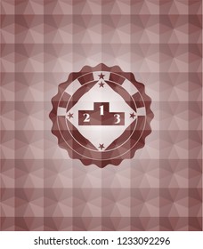 podium icon inside red seamless geometric emblem.