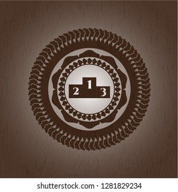 podium icon inside retro style wooden emblem