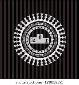 podium icon inside silver emblem or badge