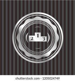 podium icon inside silver shiny emblem