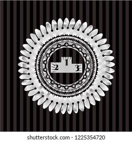 podium icon inside silver shiny badge