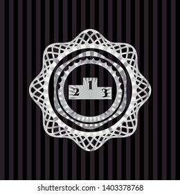 podium icon inside silvery emblem