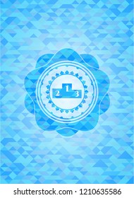 podium icon inside sky blue emblem with mosaic background