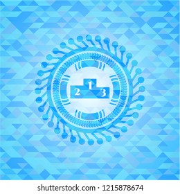podium icon inside sky blue mosaic emblem