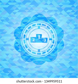 podium icon inside sky blue mosaic emblem