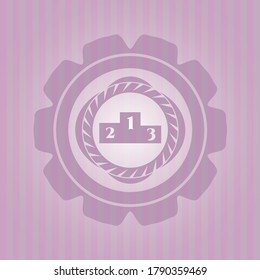 podium icon inside vintage pink emblem. Conceptual design.