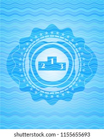 podium icon inside water style emblem.