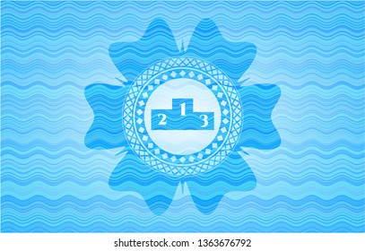podium icon inside water style emblem.
