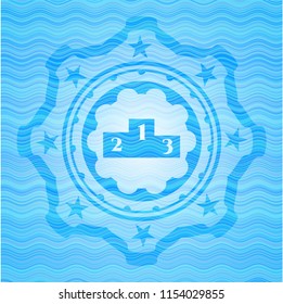 podium icon inside water wave concept badge.