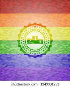 podium icon on mosaic background with the colors of the LGBT flag