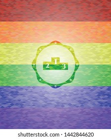 podium icon on mosaic background with the colors of the LGBT flag
