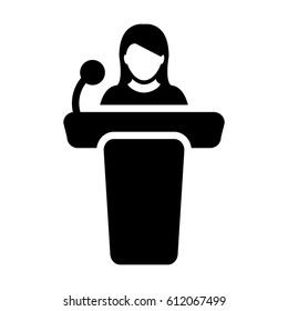 Podium Icon - Person Public Speech With Microphone Glyph Pictogram Vector Illustration