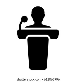 Podium Icon - Person Public Speech with Microphone Glyph Pictogram Vector illustration