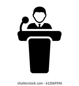 Podium Icon - Person Public Speech with Microphone Glyph Pictogram Vector illustration