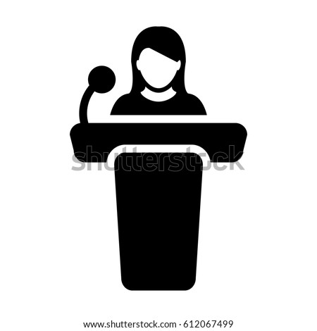 Podium Icon - Person Public Speech with Microphone Glyph Pictogram Vector illustration