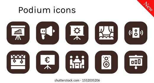 podium icon set. 10 filled podium icons.  Simple modern icons about  - Presentation, Speaker, Stage, Conference