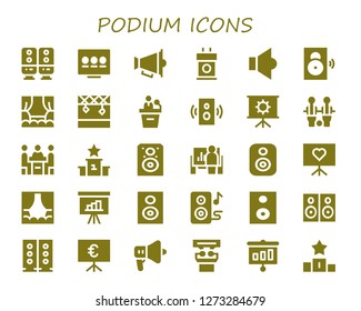  podium icon set. 30 filled podium icons. Simple modern icons about  - Speaker, Presentation, Tribune, Stage, Table football, Conference, Podium, Speakers