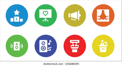 podium icon set. 8 filled podium icons.  Simple modern icons about  - Podium, Speaker, Presentation, Speakers, Stage