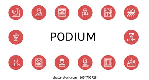 conjunto de iconos de podio. Colección de íconos de carreras, políticos, escenario, conferencia de prensa, debate, podio, corredor, iconos de carreras