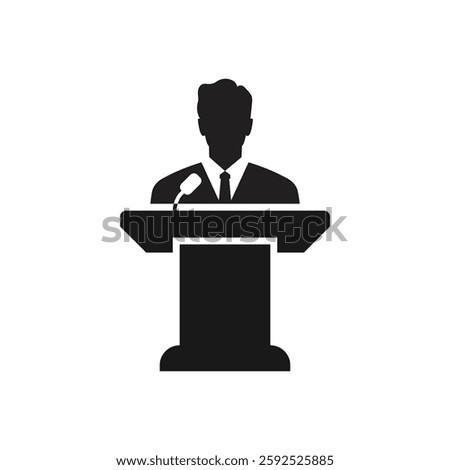 Podium icon. speaker black icon. operator speaking from tribune vector illustration