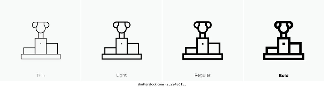 ícone do pódio. Design fino, leve, regular e negrito, isolado no fundo branco