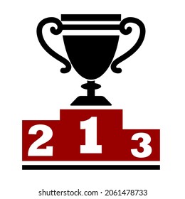 icono de podio con trofeo sobre ilustración plana aislado sobre fondo blanco. Arte vectorial