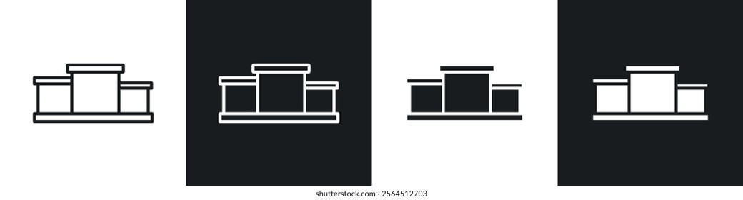 Podium icons collection in black filled and line style.