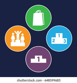 Podium icons set. set of 4 podium filled icons such as shopping bag