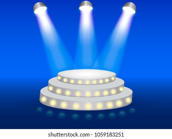 Podium illuminated with rays of light. Vector illustration.