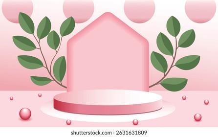 Podium image plants banner set. Stage showcases products sale mockup background, template, poster, branding and labels ads