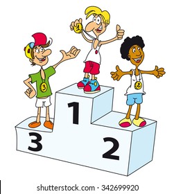 podium. John is the winner on the podium. He is the best 