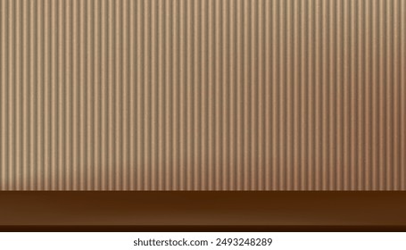 Podium in Kitchen Room for Fall Background.Vector 3d texture for summer banner.illustration nature winter light on table and empty space on wall for Autumn template.Interior room and floor mockup 