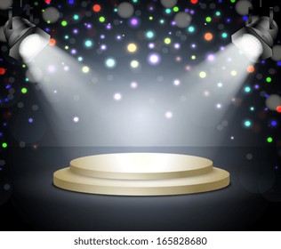 Podium with light. Stage with spotlights on a dark background