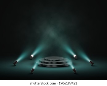 Podium with lighting. Stage, Podium, Scene for Award Ceremony with spotlights. Vector illustration