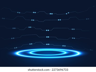 Podium is located in the center of the back with a hole in the cyber circuit. A podium that focuses on technology products that look modern and elegant to increase sales.