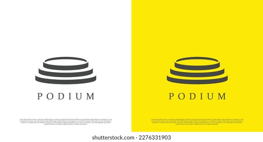 Podium logo design illustration. Retro style circular podium stage shadow silhouette. Simple flat negative space design.