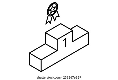 Podium and medal badges, business icons for targets, goal attainment, and goal, isometric illustrations, Vector Illustration