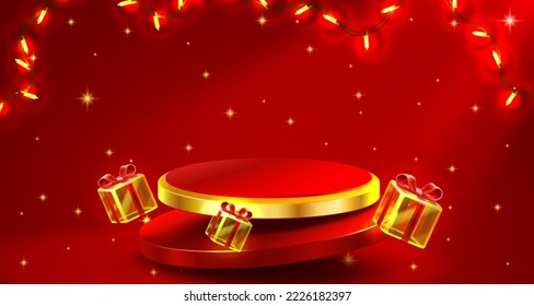 Podium Merry Christmas. shopping new year banner. Vector illustration