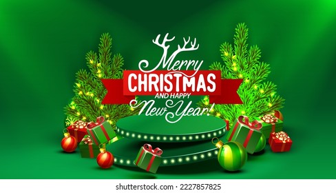 Podium merry Christmas. shopping new year banner. Vector illustration