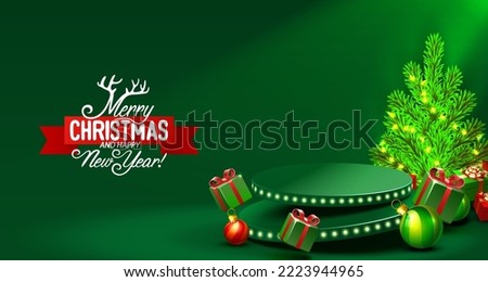 Podium merry Christmas. shopping new year banner. Vector illustration