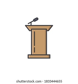 Podium with microphone vector icon symbol isolated on white background