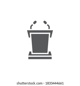 Podium with microphone vector icon symbol isolated on white background