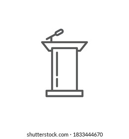 Podium con símbolo de icono vector de micrófono aislado en fondo blanco