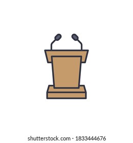 Podium with microphone vector icon symbol isolated on white background