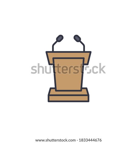 Podium with microphone vector icon symbol isolated on white background