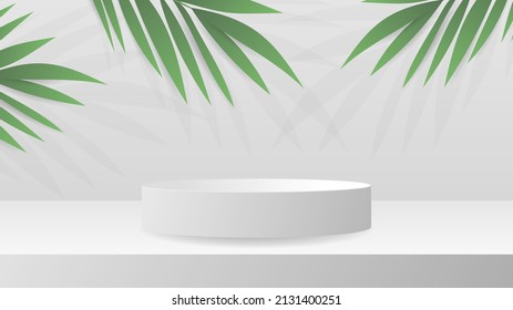 Podium Minimal With Palm Tree Abstract Background , 3D Stage Podium Display Product , Stand To Show Cosmetic Products ,illustration 3d Vector EPS 10